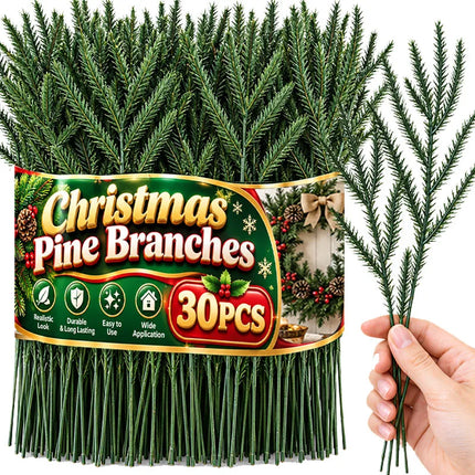Artificial Green Pine Sprigs, Approx. 37 cm, Selected Pack