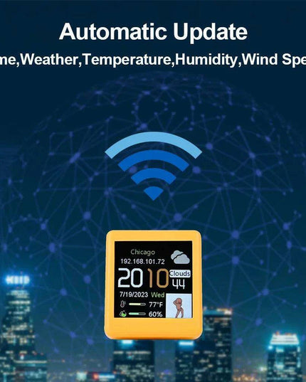 Compact Smart WIFI Weather Station Clock with Customizable GIFs and Photo Album for Gaming Spaces