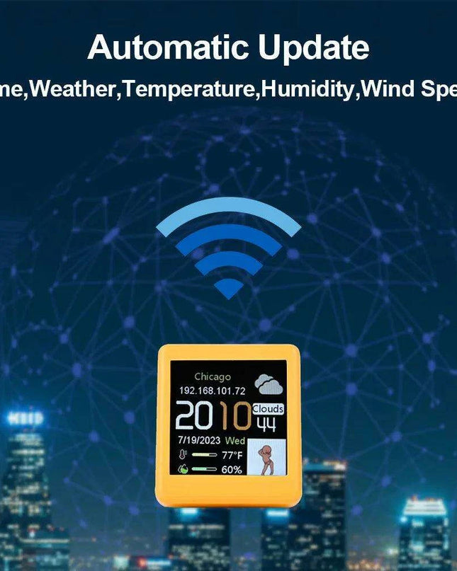 Compact Smart WIFI Weather Station Clock with Customizable GIFs and Photo Album for Gaming Spaces