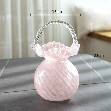 Charming Pink Glass Handbag Vase with Playful Curvy Handle