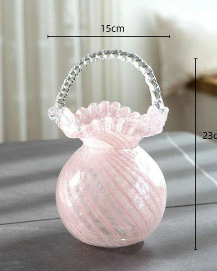 Charming Pink Glass Handbag Vase with Playful Curvy Handle