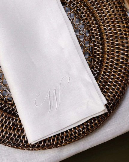 Custom Embroidered Linen Napkin Set - Luxurious Monogrammed Elegance for Any Event