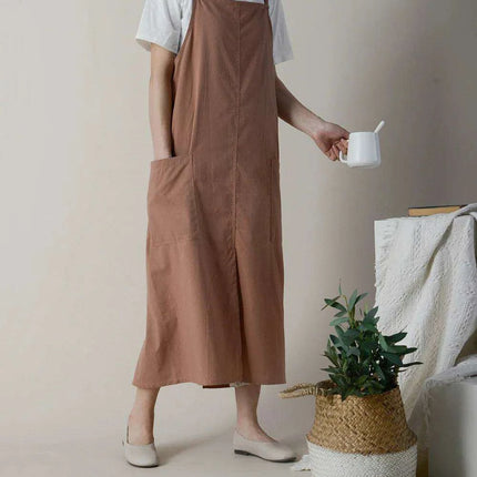 Chic Waterproof Apron for Culinary and Gardening Mastery - Adjustable Cotton-Linen Blend