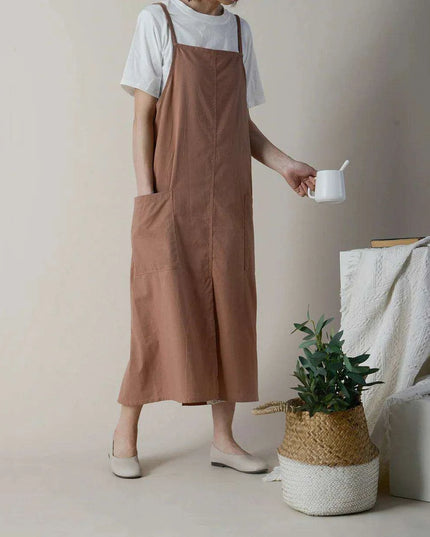 Chic Waterproof Apron for Culinary and Gardening Mastery - Adjustable Cotton-Linen Blend