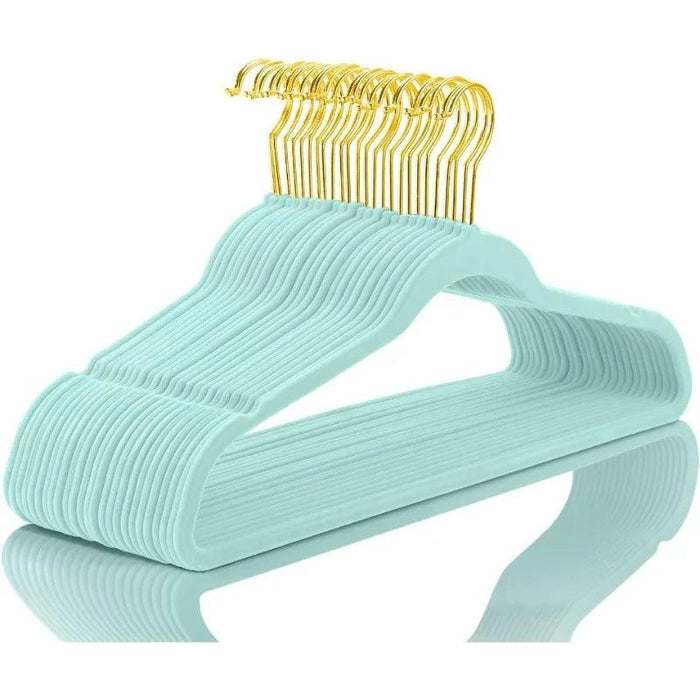 Elegant Teal Velvet Hanger Collection - 50 Premium Hangers with 360-Degree Gold Hooks