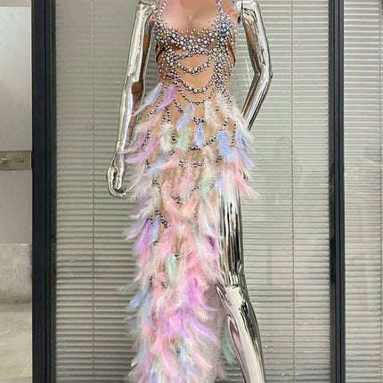 Luxury Feather & Diamond Evening Gown - Exclusive Custom Design | 2023 Limited Edition