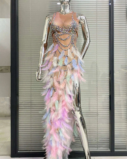 Luxury Feather & Diamond Evening Gown - Exclusive Custom Design | 2023 Limited Edition