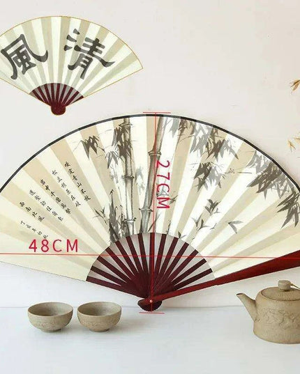 Vintage Silk Folding Fan with Bamboo Handle - Stunning Handheld Accessory for Celebrations and Home Sophistication