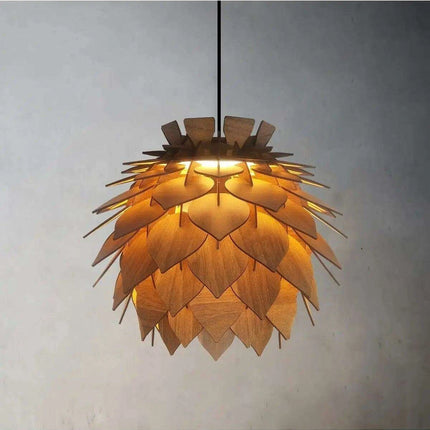 Lotus-Inspired Walnut Pendant Chandelier Light Fixture