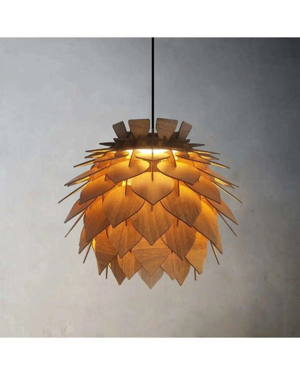 Lotus-Inspired Walnut Pendant Chandelier Light Fixture