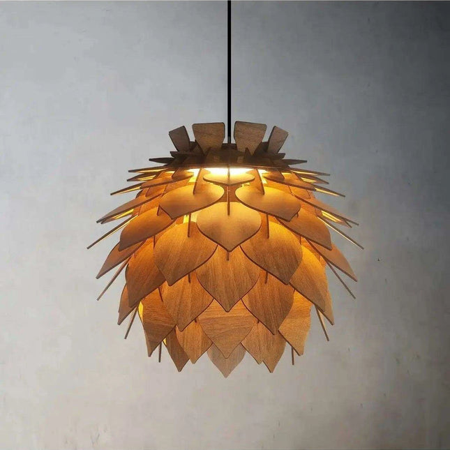 Lotus-Inspired Walnut Pendant Chandelier Light Fixture