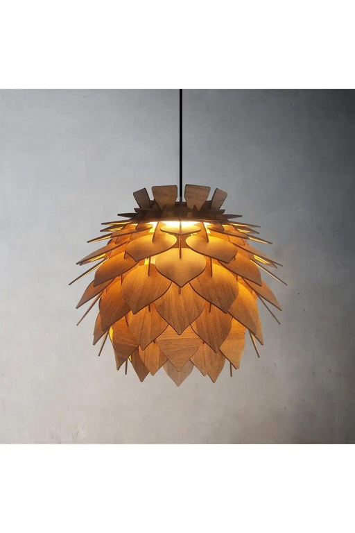 Lotus-Inspired Walnut Pendant Chandelier Light Fixture