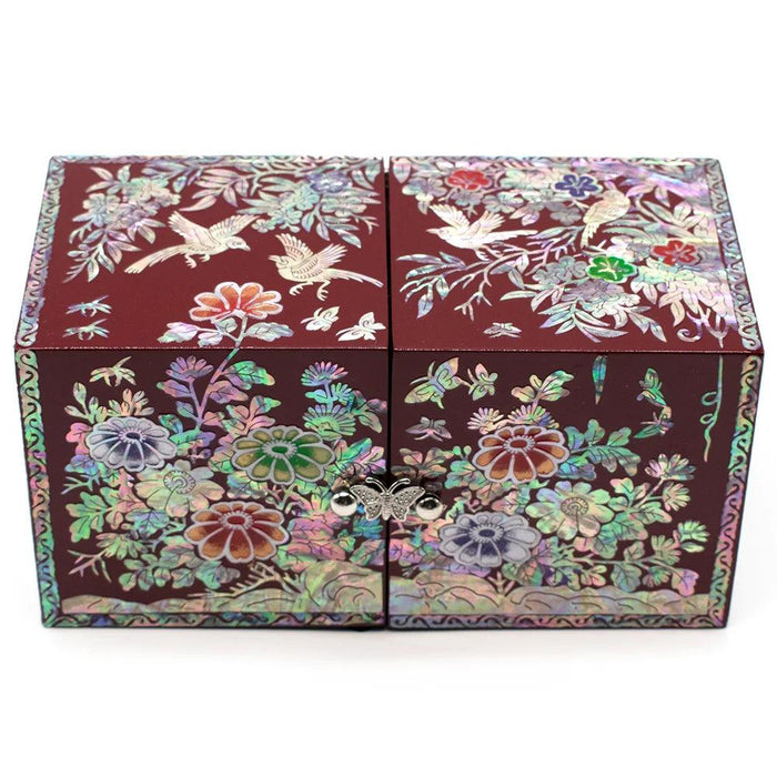 Luxurious Mother of Pearl Jewelry Organizer Box with Dual Drawers for Accessories
