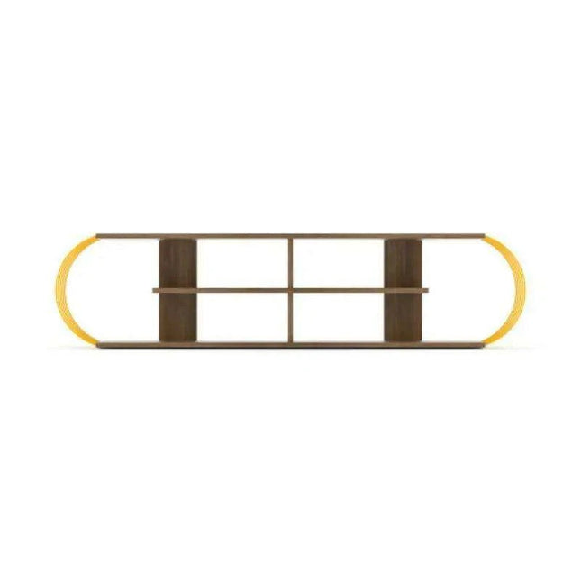 Retro-Inspired 68-Inch Walnut and Yellow Media Stand with Open Shelves by FurnisHome