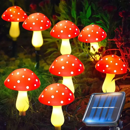 Solar Crackle Mushroom Garden Lights | Red, 8 / 12 / 20 Pack, ABS Stakes