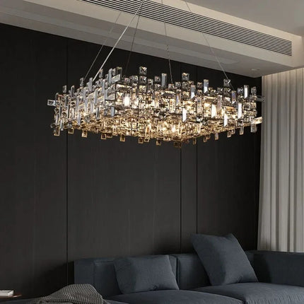 Modern LED Crystal Chandelier — Square & Linear, Custom Sizes