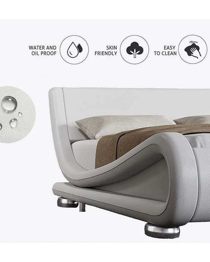 Chic White PU Leather Full-Size Bed Frame with Adjustable Sleigh Headboard for Ultimate Comfort