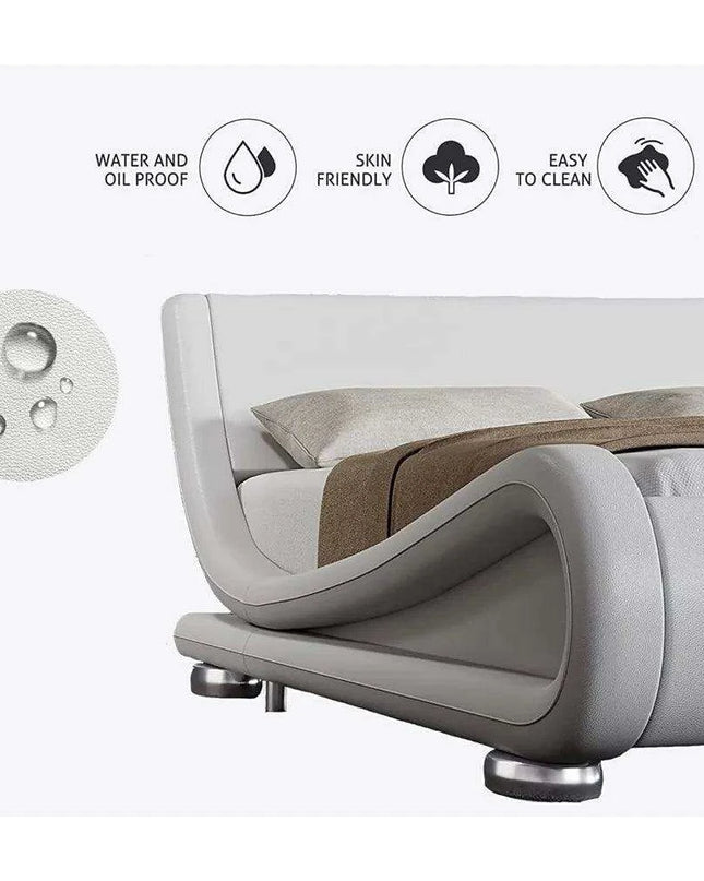 Chic White PU Leather Full-Size Bed Frame with Adjustable Sleigh Headboard for Ultimate Comfort