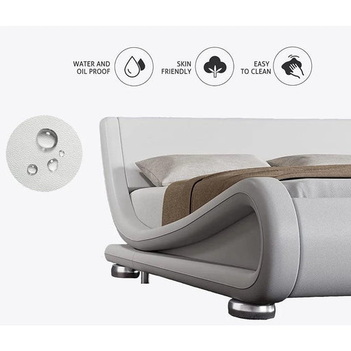 Chic White PU Leather Full-Size Bed Frame with Adjustable Sleigh Headboard for Ultimate Comfort