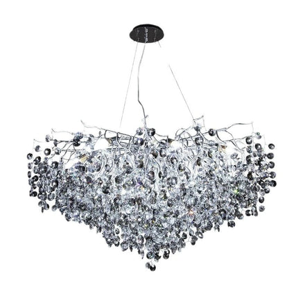 Twinkling Light Silver Crystal Chandelier - Large Oval Pendant Lamp