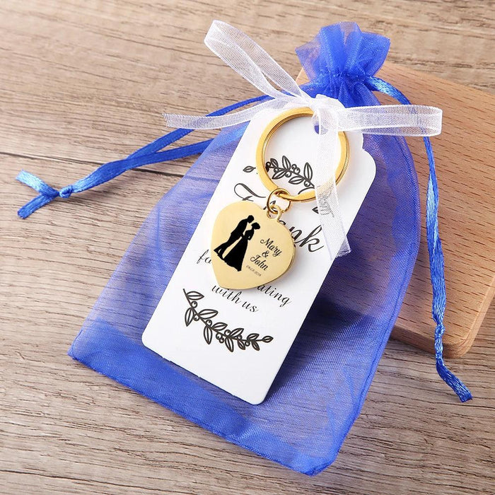 Custom Engraved Heart-Shaped Keychain for Weddings - Personalized Metal Keepsake with Names and Dates