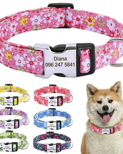 Personalized Floral Nylon Dog Collar - Stylish ID Collars for Dogs of All Sizes