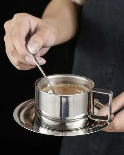 Sophisticated 304 Stainless Steel Coffee Mug Set with Saucer and Spoon