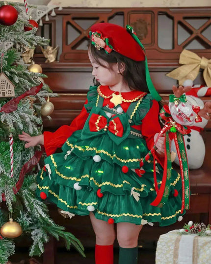 Enchanted Winter Velvet Princess Dress for Girls with Elegant Layered Design