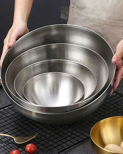 Korean Luxurious Stainless Steel Salad Bowl Set - Elegant Gold and Silver Bowls in Sizes from 15cm to 28cm