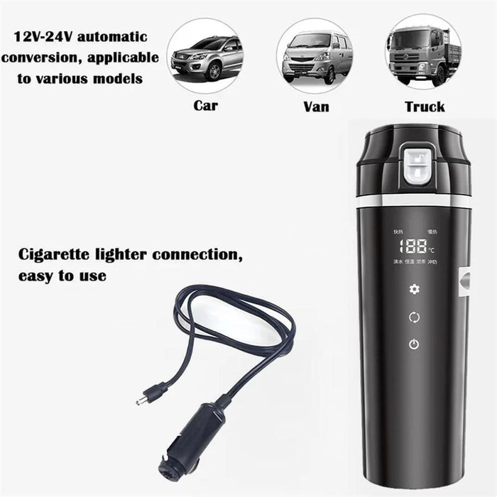 Smart Car Travel Mug with Digital Temperature Control - Portable Stainless Steel Heating Cup
