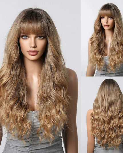 30-Inch Brown Wavy Synthetic Wig with Bangs - Perfect for Parties and Themed Events