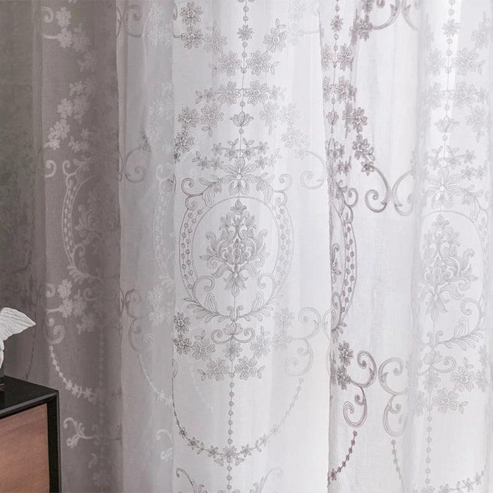 Elegant White Lace Hollow Gauze Curtain Set with Korean Influence