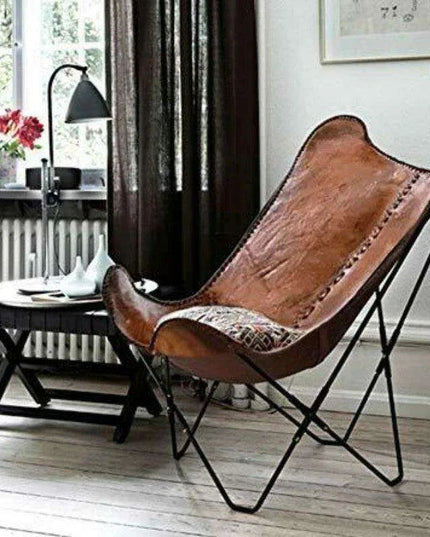 Vintage Brown Leather Butterfly Chair - Stylish Versatile Seating Addition