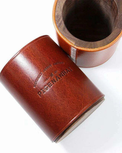 Chic Retro Leather and Walnut Writing Utensil Holder - Classic Elegance