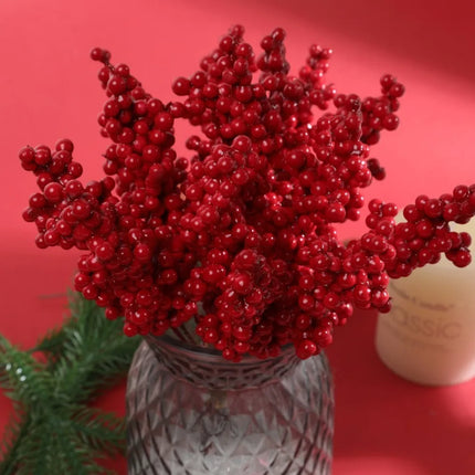 Christmas Artificial Berries Stem Red Holly Berry Fake Flowers Plant Xmas Tree 2027 New Year Party Home Decor Navidad Ornament christmas-artificial-berries-stem-red-holly-berry-fake-flowers-plant-xmas-tree-2027-new-year-party-home-decor-navidad-ornament