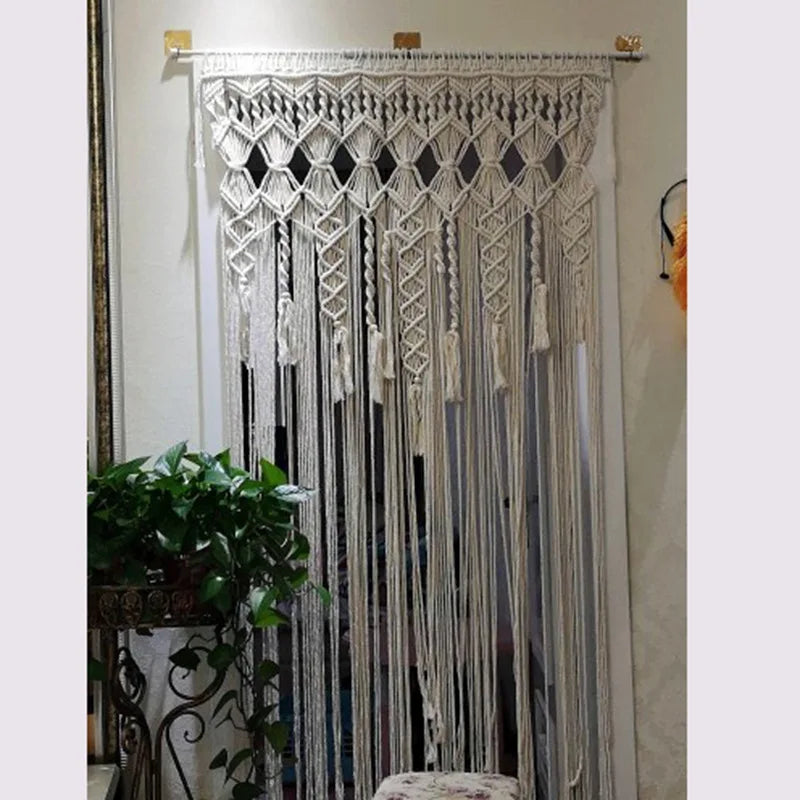 Hand-Woven Macrame Cotton Door Curtain & Wall Tapestry – Boho Wedding Backdrop