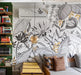 Tropical Rainforest Plants Abstract Line Art Wallpaper Mural