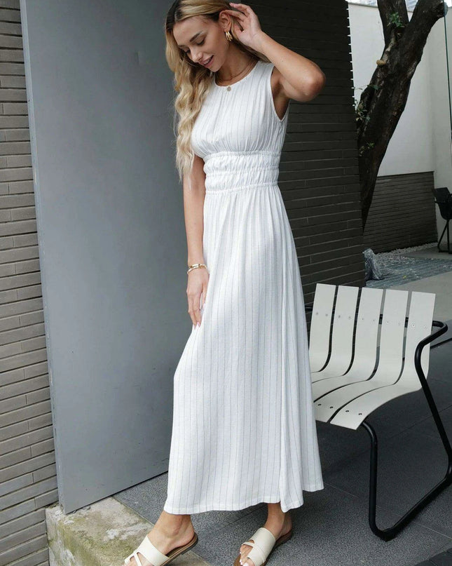 Chic Striped Maxi Dress in Lightweight Linen Viscose for Summer