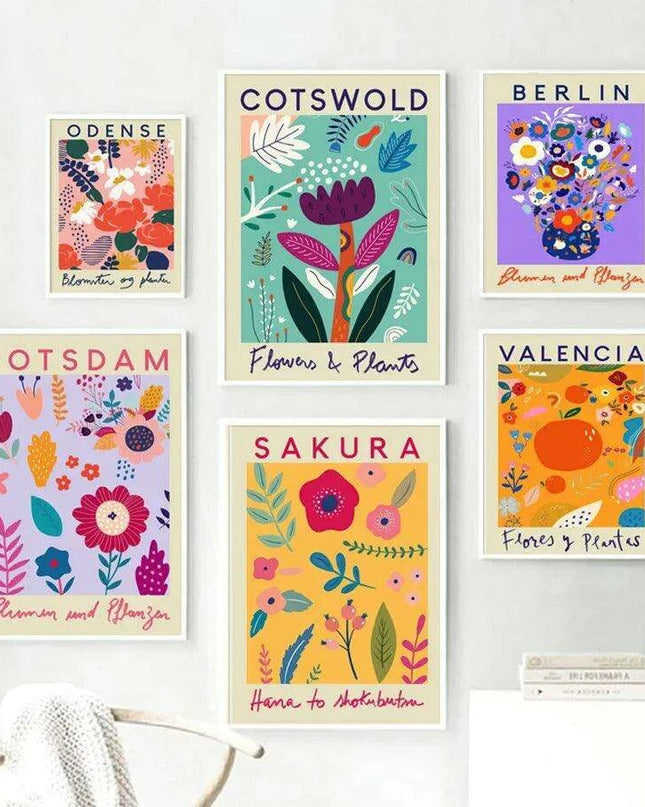 Colorful Nordic Floral Canvas Artwork - Retro Decorative Prints