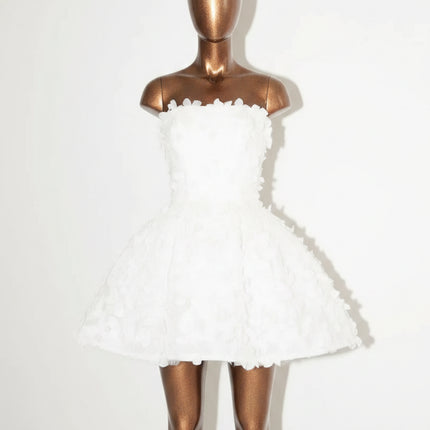 LISM Strapless A-Line Mini Bridal Dress with 3D Petal Appliqués — Custom Fit for Wedding, Prom & Cocktail