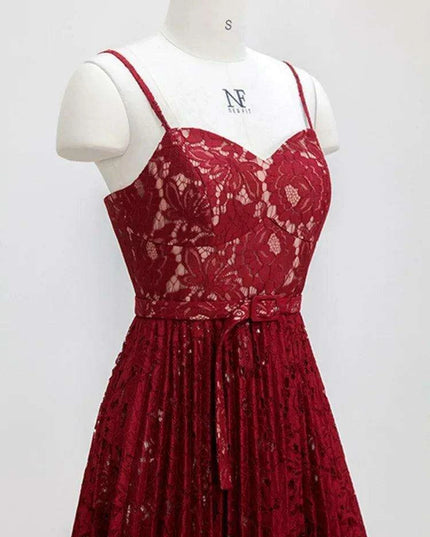 Summer Elegance Asymmetric Lace Party Dress with Belt