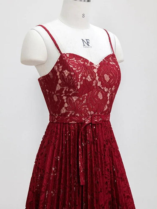 Summer Elegance Asymmetric Lace Party Dress with Belt