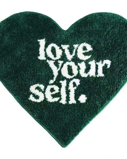 Luxurious Green Heart Shag Area Rug - Soft, Non-Slip Flocking Doormat