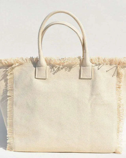 Personalized Trendy Fringed Canvas Tote with Stylish Ruffles
