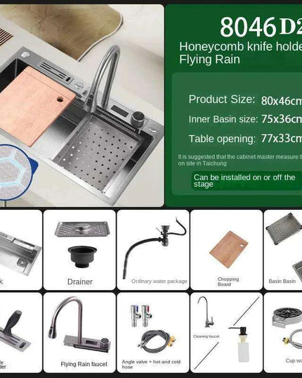 Sleek 304 Stainless Steel Waterfall Kitchen Sink Set with Touch-Control Faucet - Above Counter Installation