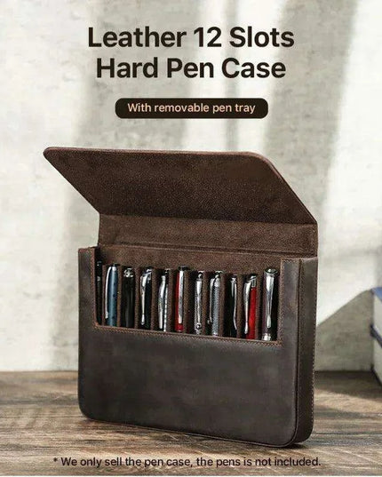 Elegant Genuine Leather Pen Organizer - Stylish Storage for Office and Travel