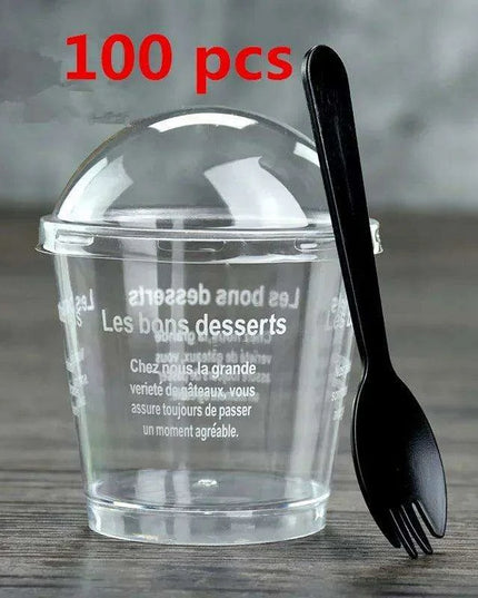 Elegant Clear Dessert Cup Collection with Lids and Scoops - Perfect for Ice Cream, Yogurt, and Mousse