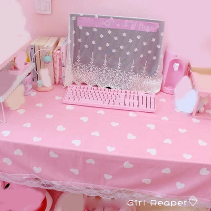 KECTTIO Kawaii Hot Pink Rectangular Cotton Tablecloth - Plaid Design,