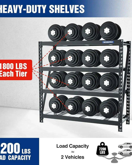 Heavy-Duty 4-Tier Metal Garage Storage Rack - 7200 lbs Load Capacity