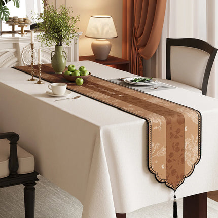 Vintage Floral Jacquard Table Runner with Tassels